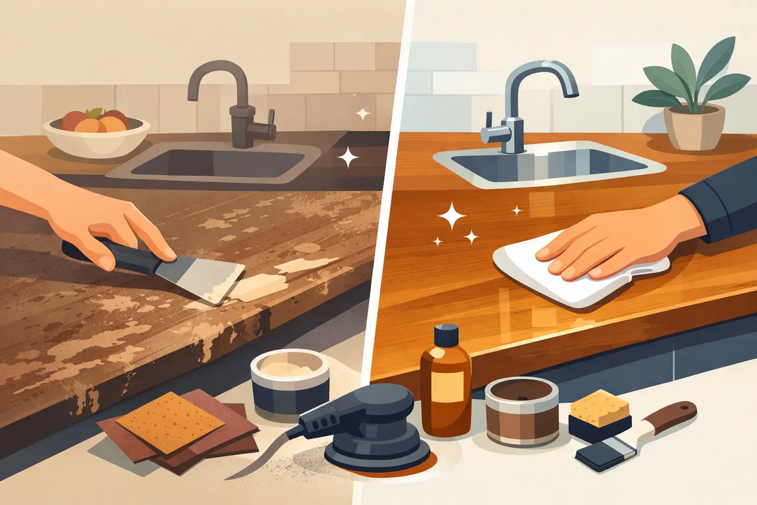 How to Restore Worn Worktops Properly