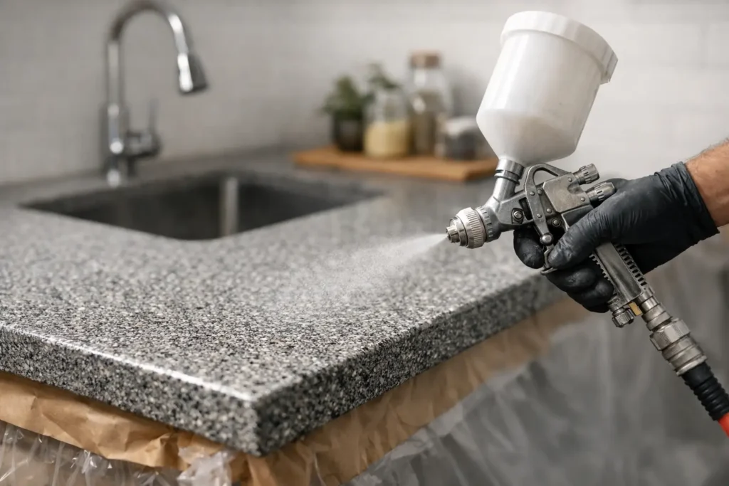 Spray Granite Worktop Makeover in Practice